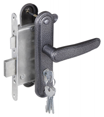 Замок Zenit (Зенит) врезной цилиндровый с защёлкой в комплекте с ручкой ЗВ4-3.03 (серебро), 4 кл.