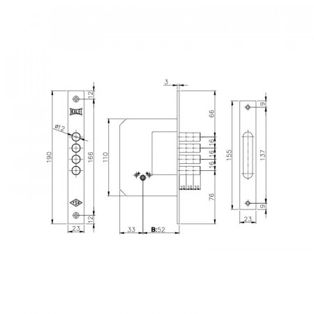 Замок Kale kilit (Кале килит) врезной крестообразный 189/4MF (52 mm) (латунь), 5 кл.