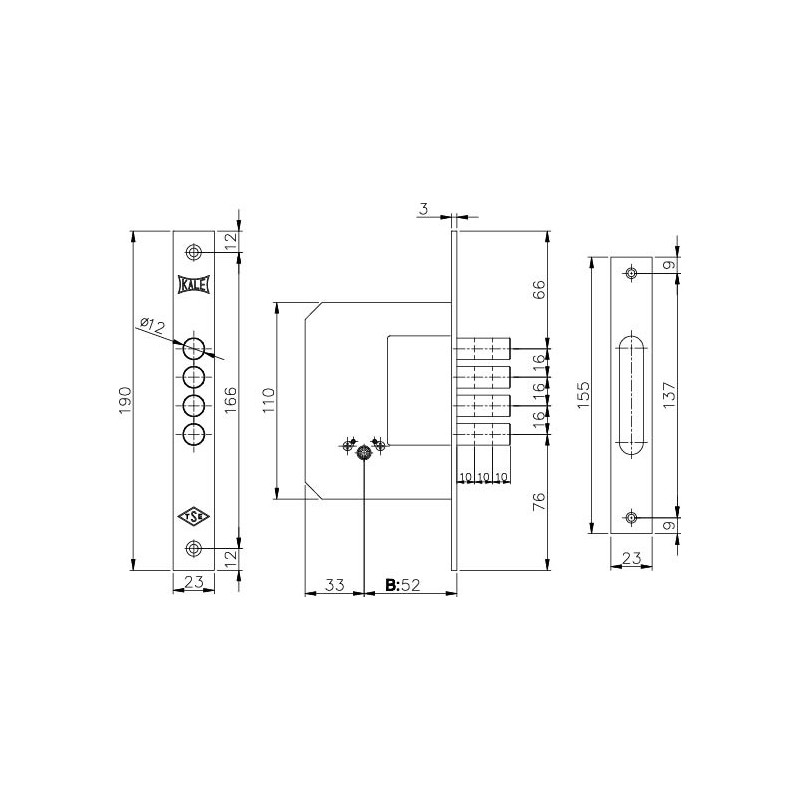 Замок Kale kilit (Кале килит) врезной крестообразный 189/4MF (52 mm) (латунь), 5 кл.