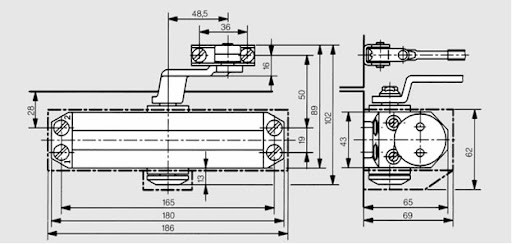Доводчик Dorma (Дорма) дверной TS 77 EN3, с рычажной тягой, серый