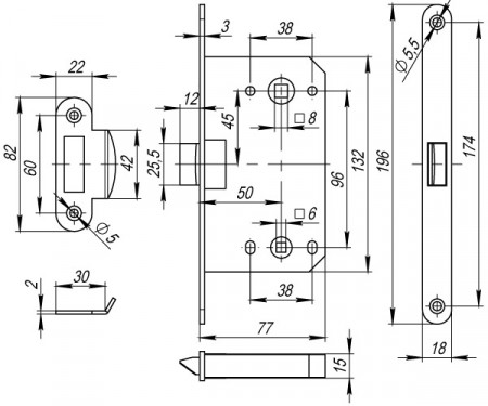 Защелка Fuaro (Фуаро) PLASTP96WC-50 (P96WC-50) GR графит
