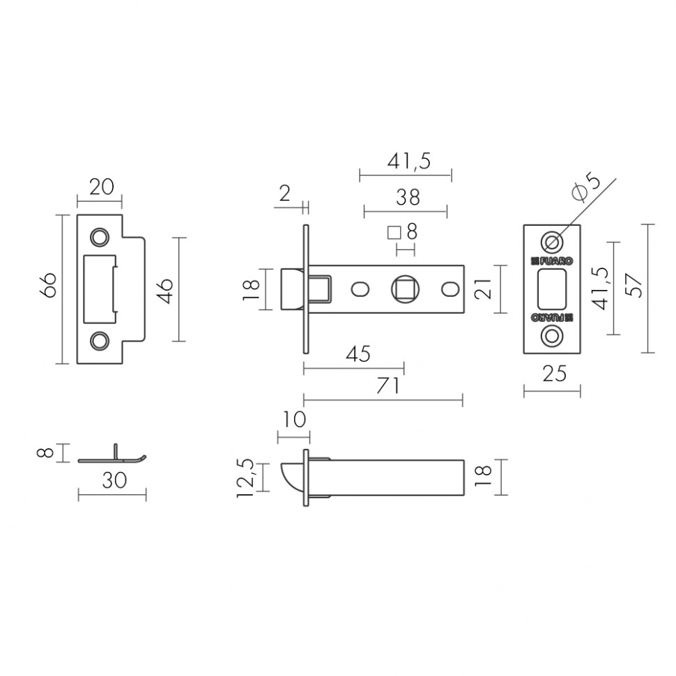 Защелка Fuaro (Фуаро) врезная METF12-45-25 (F12-45-25) WH белый