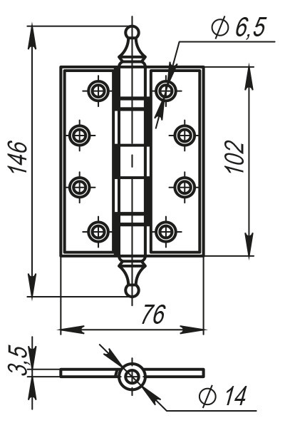 Петля Armadillo (Армадилло) универсальная Castillo CL 500-A4 102x76x3,5 ABL-18 Темная медь