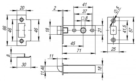 Защелка Fuaro (Фуаро) врезная PLASTP12-45-25 GR графит