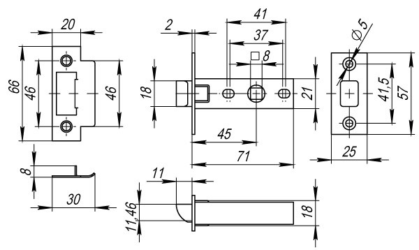 Защелка Fuaro (Фуаро) врезная PLASTP12-45-25 GR графит