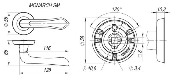 Ручка Fuaro (Фуаро) раздельная R.SM58.MONARCH (MONARCH SM) AS-3 античное серебро