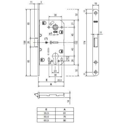 Корпус замка AGB (АГБ) под цилиндр MEDIANA EVOLUTION B01103.50.03.567 с отв. планкой B01000.13 (латунь)