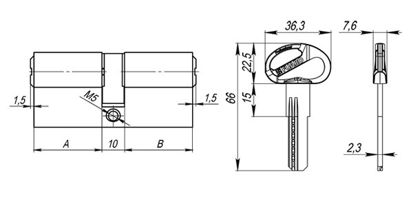 Цилиндровый Fuaro (Фуаро) механизм (D-PRO500/90) D-PRO5000Key90(40+10+40) CP хром 5Key