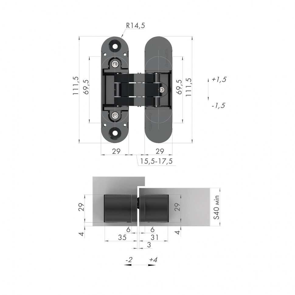 Петля Armadillo (Армадилло) скрытой установки U3D6000 BL (11160UN3D) черный