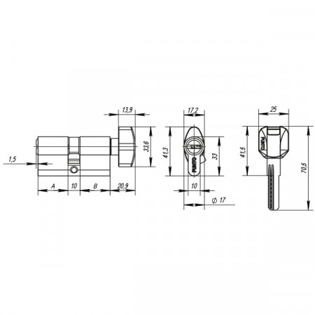 Цилиндровый Punto (Пунто) механизм MaxPro7002Knob80mm(40+10+30) SN никель 7key с вертушкой