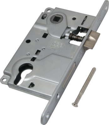 Корпус AGB (АГБ) врезного замка под цилиндр CENTRO B01025.50.06 ригель+защёлка (никель)