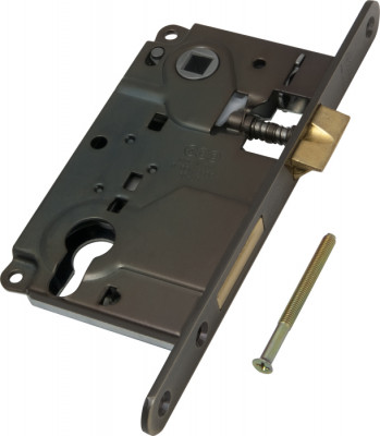 Корпус AGB (АГБ) врезного замка под цилиндр CENTRO B01025.50.12 ригель+защёлка (античная бронза)