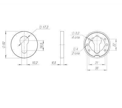 Накладка Fuaro (Фуаро) на цилиндр ESC.C.RLR/R.486 SSG-39 сатинированное золото (1 шт.)