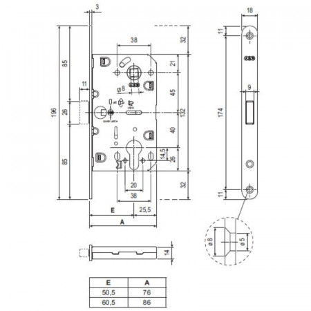 Корпус AGB (АГБ) замка магнит. под цил. MEDIANA POLARIS B06103.50.34.567 с отв. планк B02402.05 (мат хр)