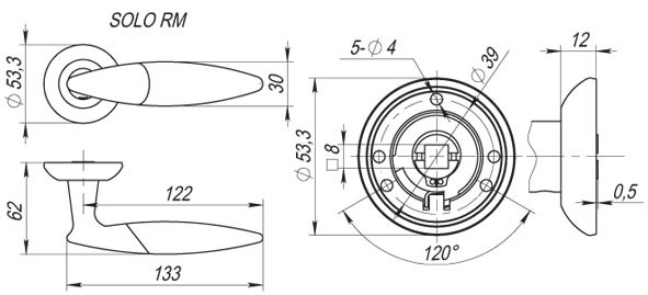 Ручка Fuaro (Фуаро) раздельная R.RM54.SOLO (SOLO RM) SN/CP-3 матовый никель/хром