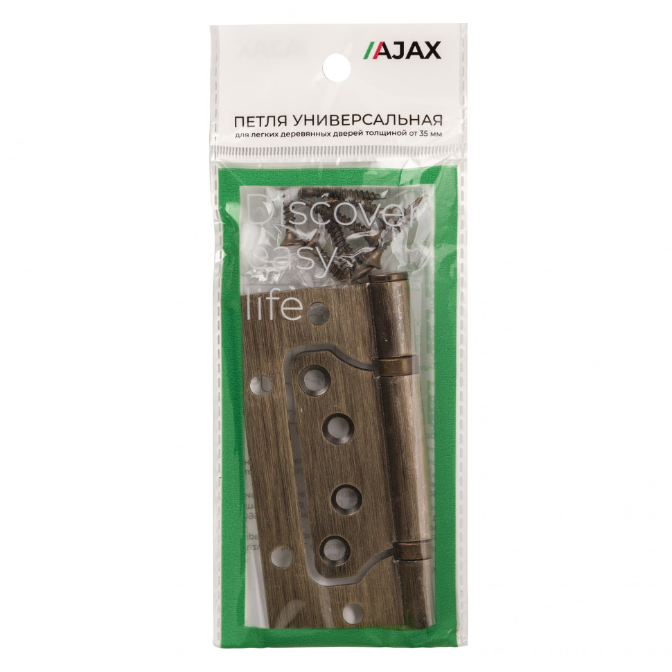 Петля Ajax (Аякс) универсальная без врезки IN4000W AB (100/P-2B 100x2,3) бронза