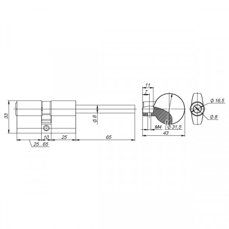 Цилиндровый Fuaro (Фуаро) механизм (D-PRO507/85) D-PRO5007Tang85(50+10+25) CP хром 5Key со штоком