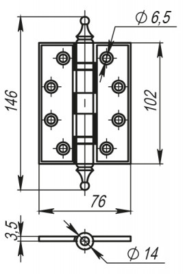 Петля Armadillo (Армадилло) универсальная Castillo CL 500-A4 102x76x3,5 AS Античное серебро