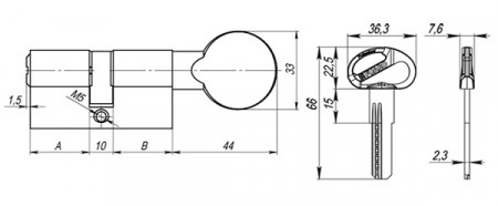 Цилиндровый Fuaro (Фуаро) механизм (D-PRO502/100) D-PRO5002Knob100(45+10+45) CP хром 5Key