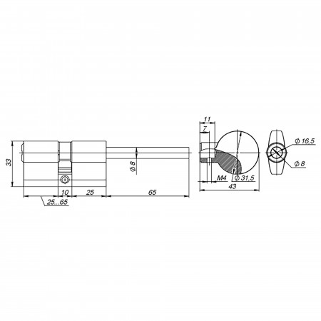 Цилиндровый Fuaro (Фуаро) механизм (D-PRO507/100) D-PRO5007Tang100(65+10+25) CP хром 5Key со штоком