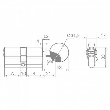 Цилиндровый Punto (Пунто) механизм Z3002Knob110(45+10+55) с вертушкой CP хром