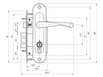Замок Zenit (Зенит) врезной цилиндровый с защёлкой в комплекте с ручкой ЗВ7-60.1-02 (медь), 5 кл.