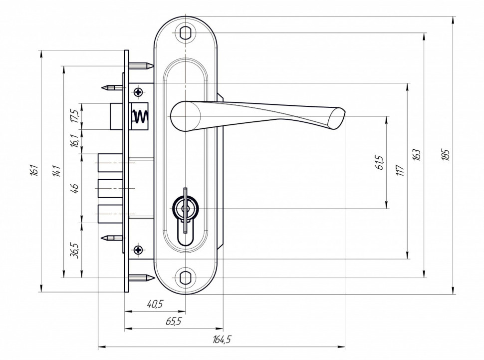 Замок Zenit (Зенит) врезной цилиндровый с защёлкой в комплекте с ручкой ЗВ7-60.1-02 (медь), 5 кл.