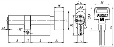 Цилиндровый Fuaro (Фуаро) механизм (R602/70) R6002Knob70(30+10+30) PB латунь 5Key с вертушкой