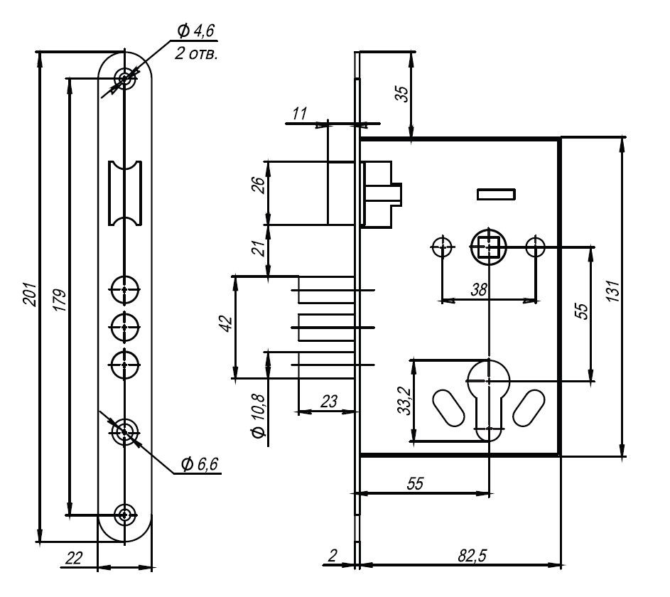 Корпус Ajax (Аякс) врезного замка с ручками на планке KIT А7-5555/3 W/B MOS