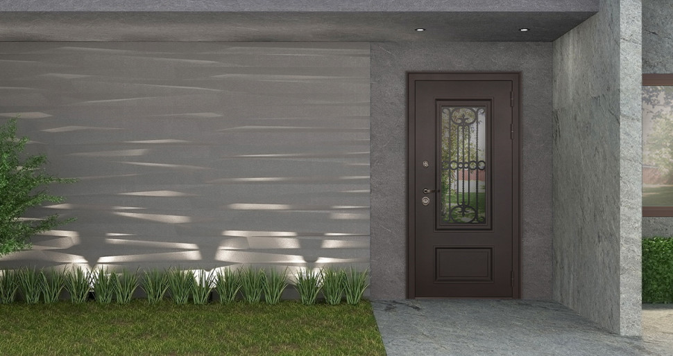 Стальная дверь "Аляска" с окном и лазерной резкой (терморазрыв)