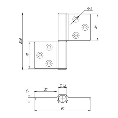 Петля Armadillo (Армадилло) универсальная флажковая FL.IN3800.US MWSC-33 итальянский тисненый
