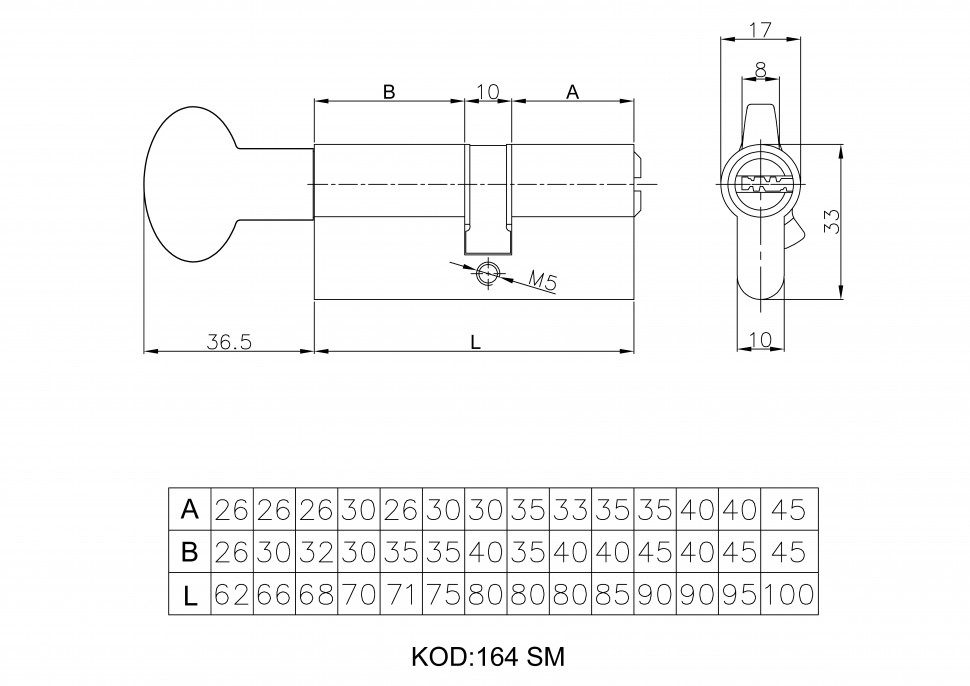 Цилиндровый механизм Kale kilit (Кале килит) с вертушкой 164 SM/80 (30+10+40) mm никель 5 кл.