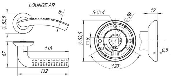 Ручка Fuaro (Фуаро) раздельная R.AR54.LOUNGE (LOUNGE AR) 130mm AB/GP-7 бронза/золото