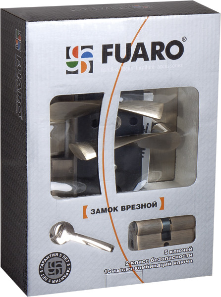 Замок цилиндровый Fuaro (Фуаро) с в комплекте с ручкой LOCKSET.9011 (SET F9011) AB бронза