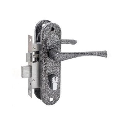 Замок Zenit (Зенит) врезной цилиндровый с защёлкой в комплекте с ручкой ЗВ4-50.01 (серебро), 5 кл.