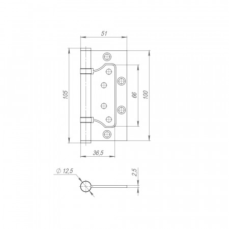 Петля Fuaro (Фуаро) из нержавейки универсальная без врезки IN4500W INOX 304 (500-2BB 100x2,5)