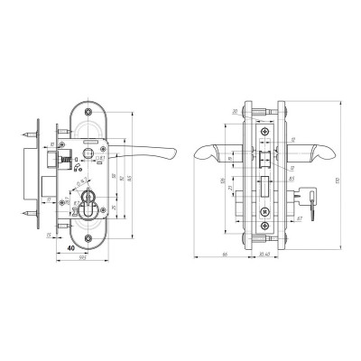 Замок Zenit (Зенит) врезной цилиндровый с защёлкой в комплекте с ручкой ЗВ4-50.01 (медь), 5 кл.