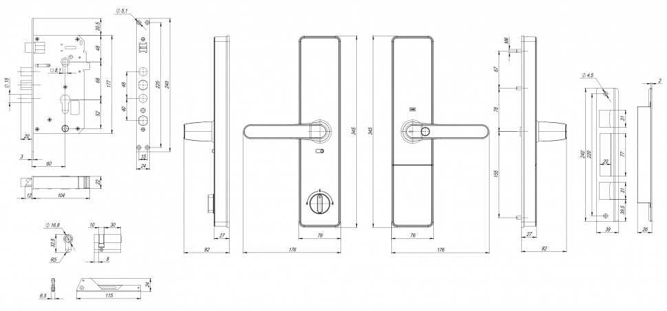 Замок врезной электронный к с ручкой Kaadas S500-5W с отпечатком пальца, с WiFi, черный