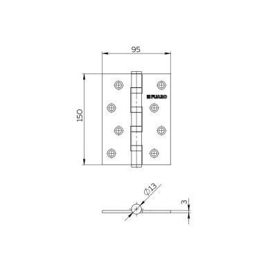Петля Fuaro (Фуаро) универсальная IN6400UE PB (4BB/E 150x95x3) латунь
