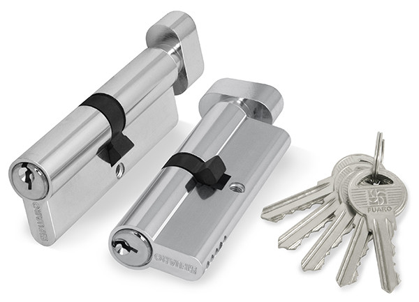 Цилиндровый Fuaro (Фуаро) механизм (100 ZM/70) 1000ZMKnob70(30+10+30) CP хром 5Key с вертушкой