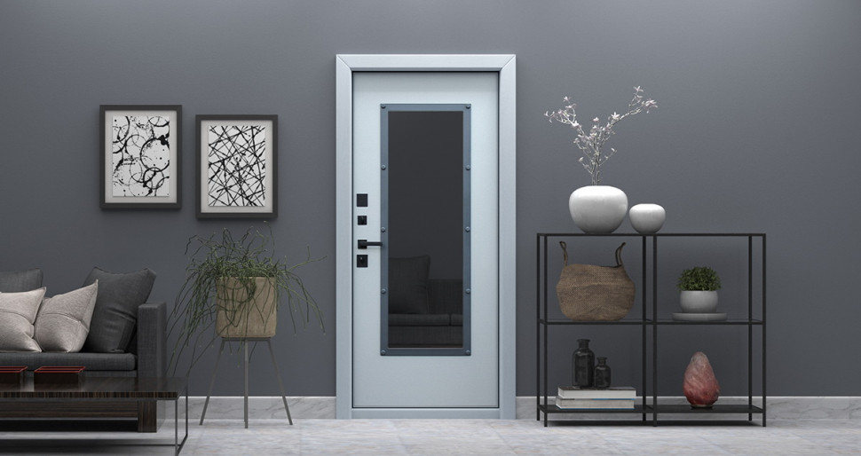 Стальная дверь "Олимп" с окном и английской решеткой (терморазрыв 3к)