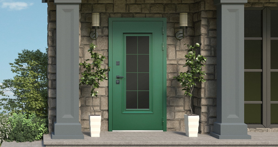 Стальная дверь "Олимп" с окном и английской решеткой (терморазрыв 3к)