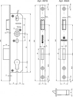 Корпус Fuaro (Фуаро) узкопрофильного замка с защелкой PROF4916-35/92 CP хром