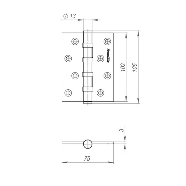 Петля Armadillo (Армадилло) универсальная IN4500UC-BL AB 102x76x3 INOX304 бронза БЛИСТЕР