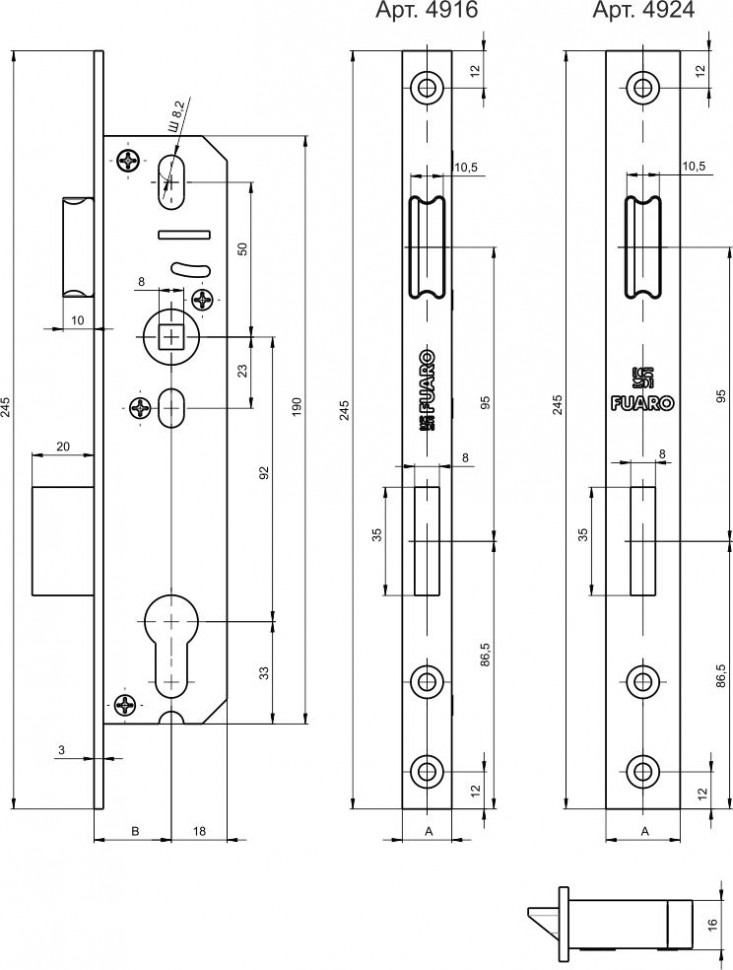 Корпус Fuaro (Фуаро) узкопрофильного замка с защелкой PROF4924-30/92 CP хром