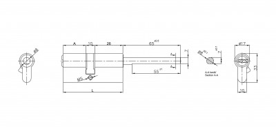Цилиндровый механизм Kale kilit (Кале килит) под вертушку (дл.шток) 164 SX/76 (40+10+26) mm латунь 5 кл.