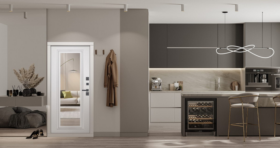 Стальная дверь "Арктика" с зеркалом (терморазрыв 3к)