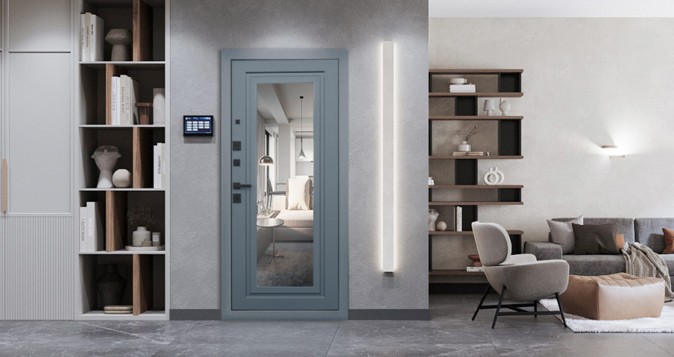 Стальная дверь "Гермес" Неоклассика с зеркалом "Elit"