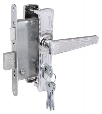 Замок Zenit (Зенит) врезной цилиндровый с защёлкой в комплекте с ручкой ЗВ4-3.01 (хром), 4 кл.