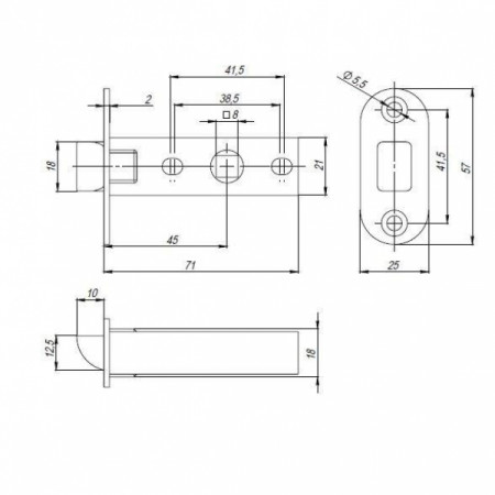 Защелка Punto (Пунто) PLASTPL45-R25 (PL45-R25) (врезная) SN мат. никель тех.упаковка без ответной планки